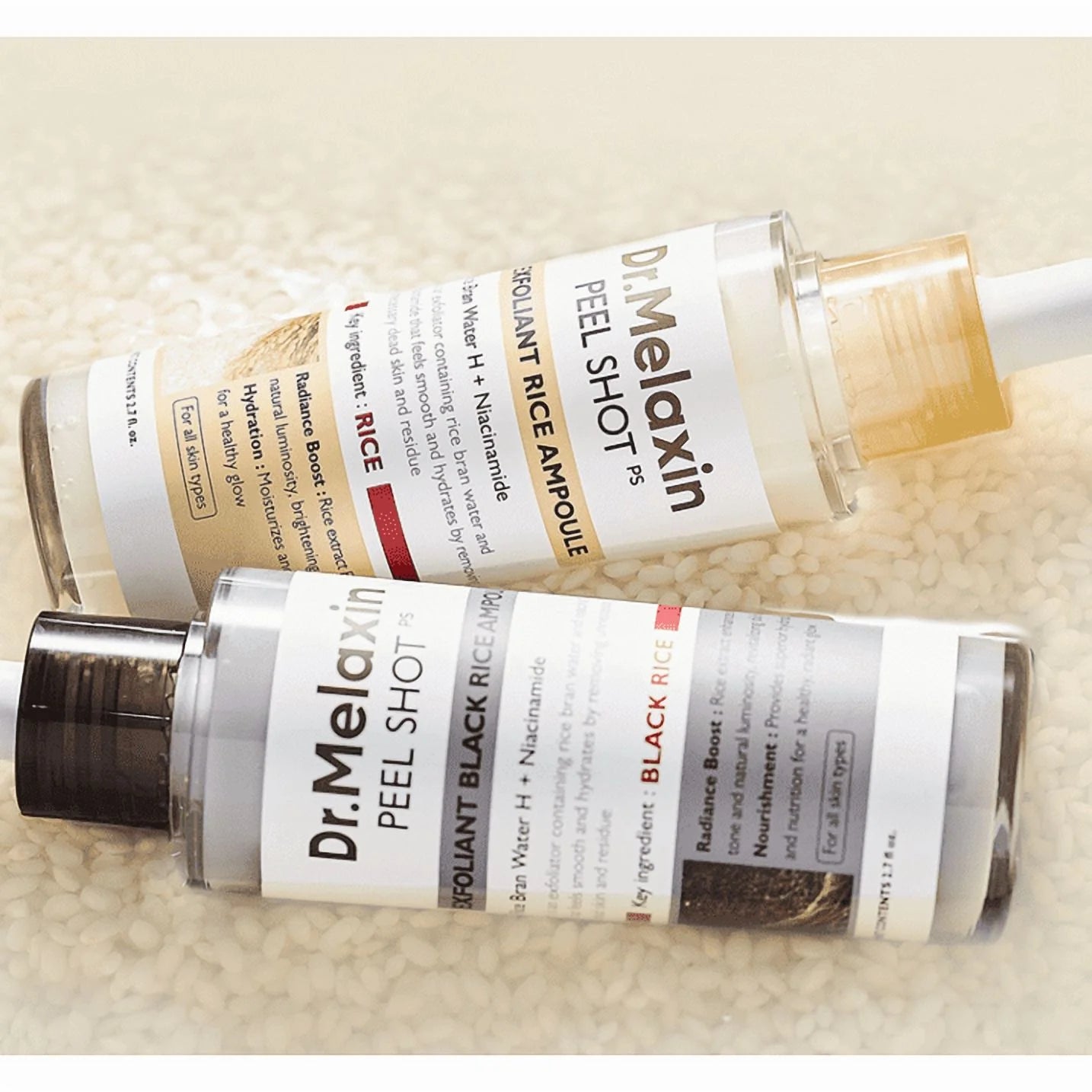 2 PCS Peel Shot Glow White Rice Peeling Ampoule & Peel Shot Glow Black Rice Peeling Ampoule for All Skin Types Korean Skin Care 80Ml (White+Black)