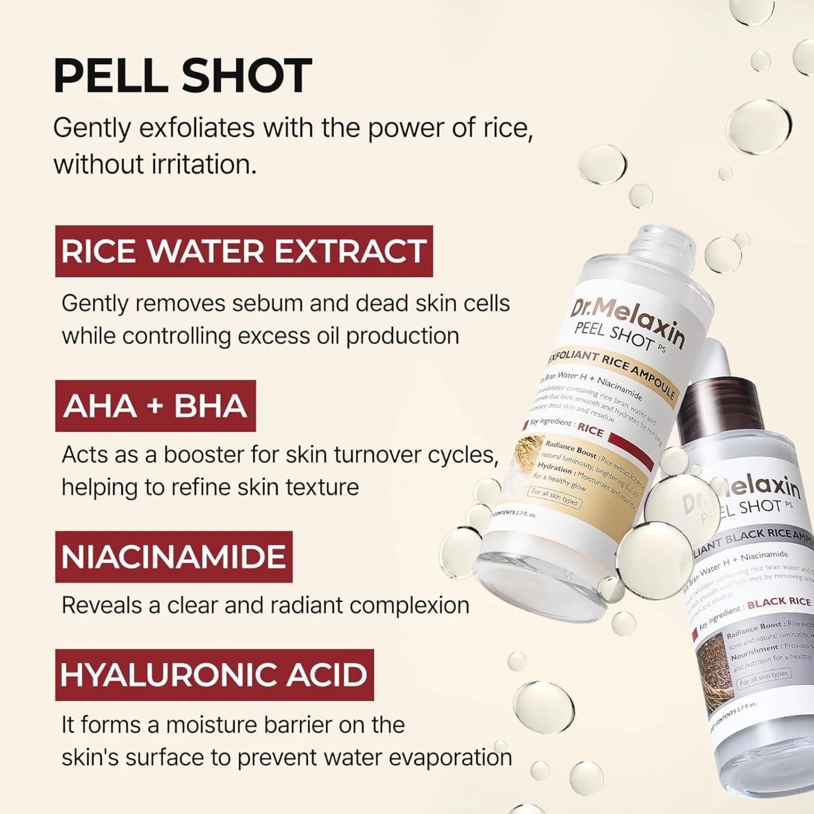 2 PCS Peel Shot Glow White Rice Peeling Ampoule & Peel Shot Glow Black Rice Peeling Ampoule for All Skin Types Korean Skin Care 80Ml (White+Black)